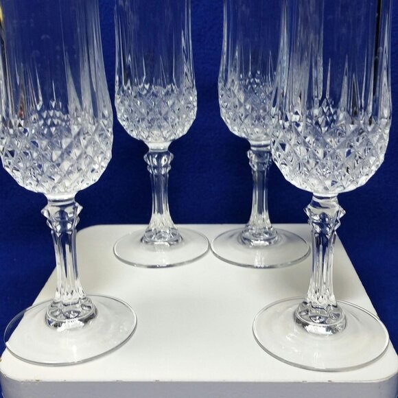 Cristal d' Arques LongChamp Champagne Toasting Flutes Wedding Barware Set of 4 - Picture 3 of 10